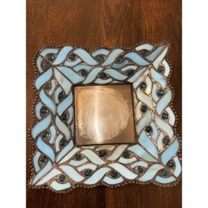 6-1/2" PartyLite Spring Water Square Candle Holder Tiffany Style Blue